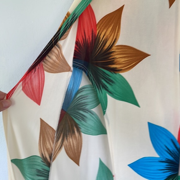 A3 Design cream tropical floral print split front high waist pants size small - Picture 5 of 10